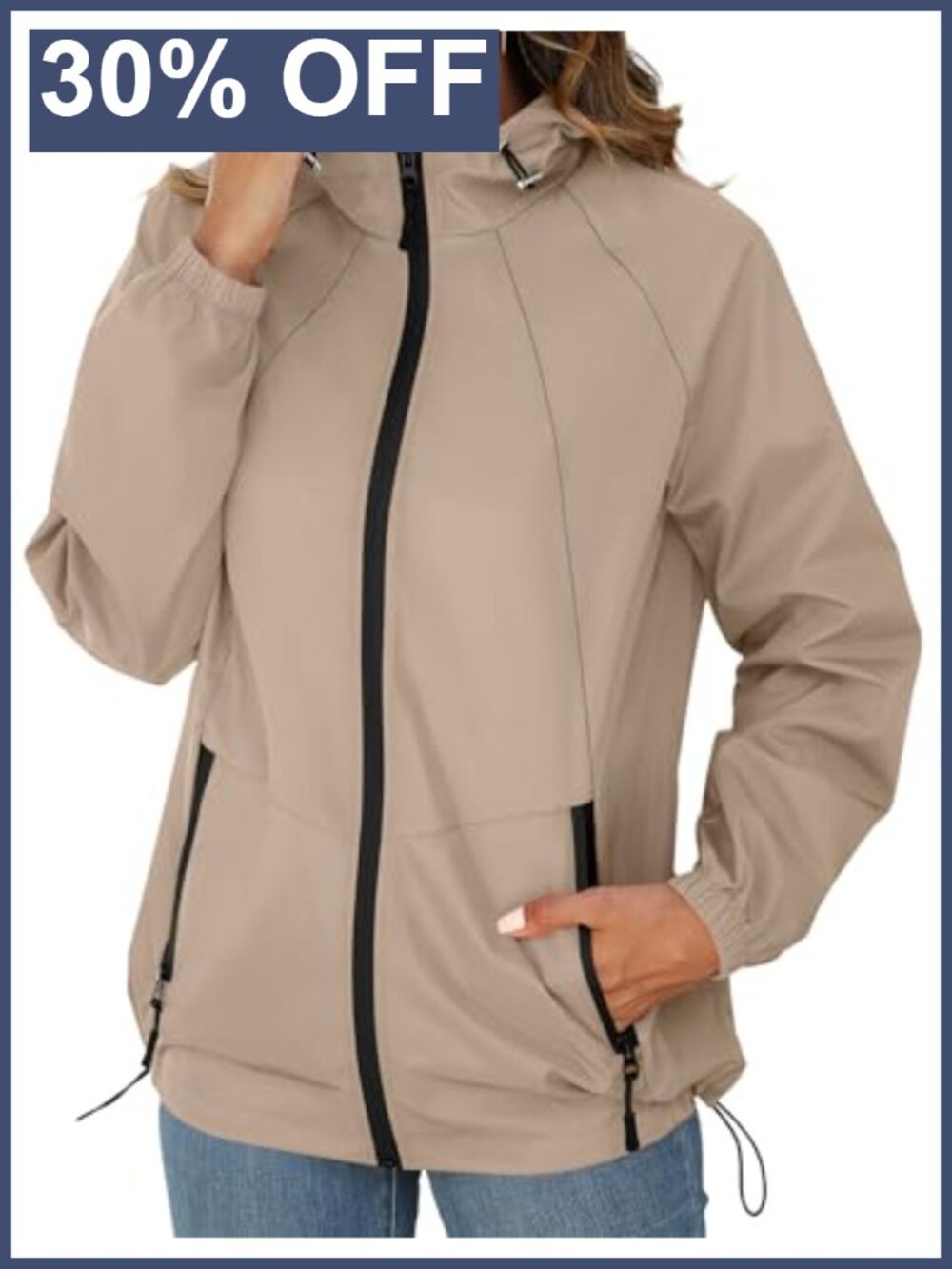 Waterproof Lightweight Packable Rain Jacket with Hood & Pockets